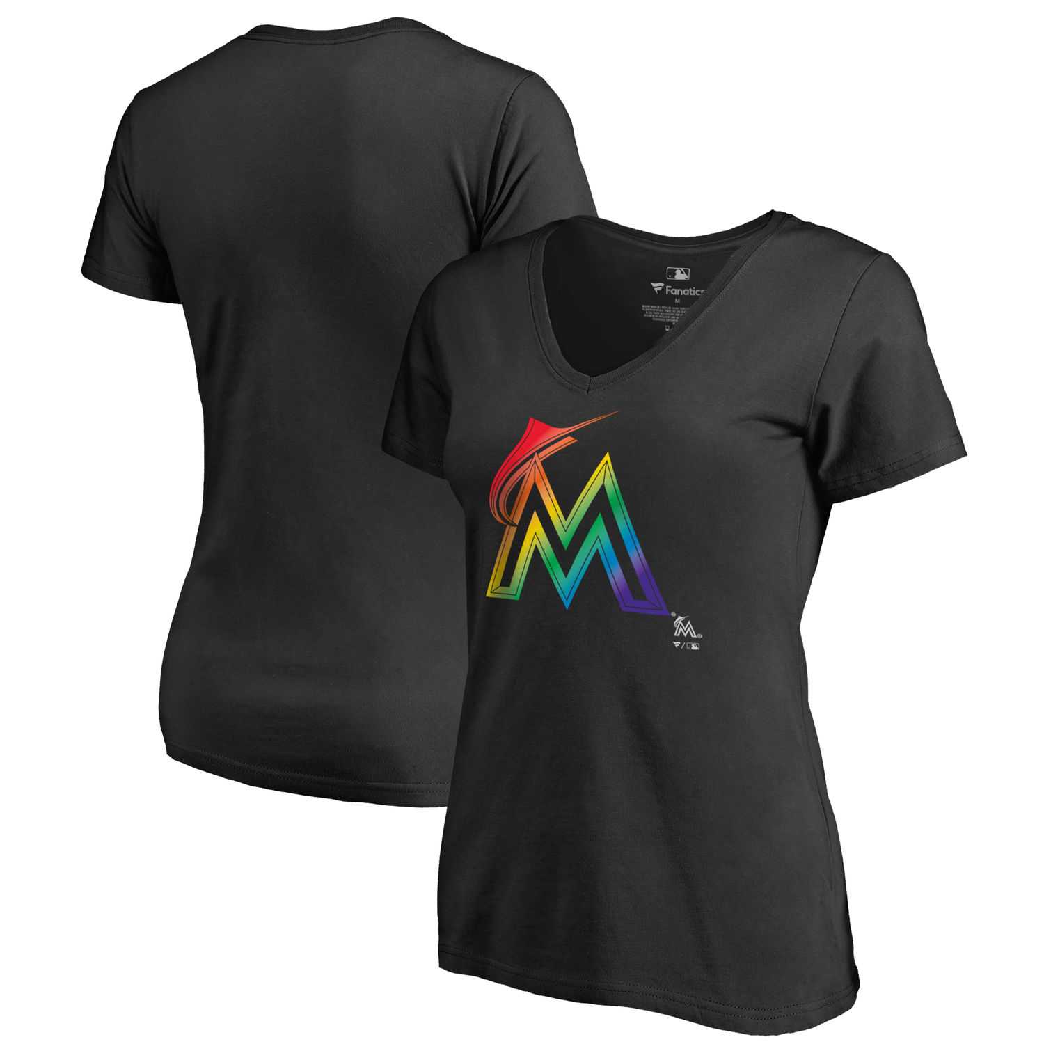 Women Miami Marlins Fanatics Branded Black Big & Tall Pride T Shirt Fyun